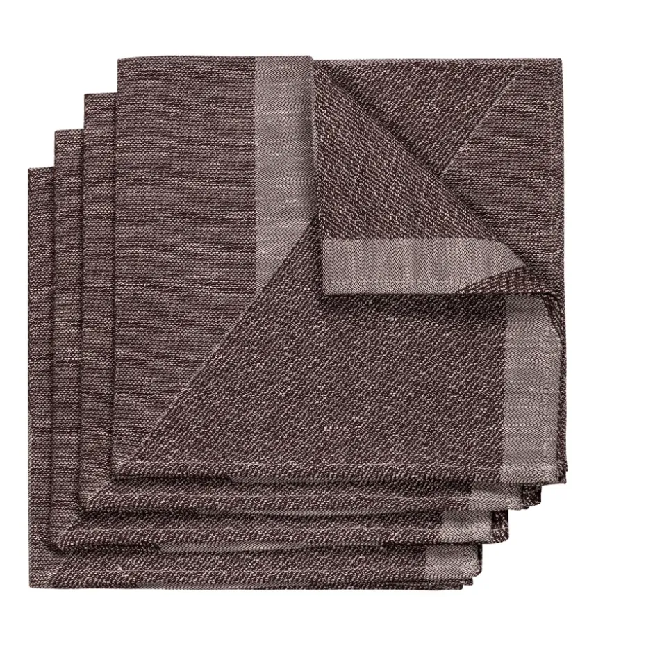 Serviette Metric 47x47 cm Lot de 4, Marron-blanc