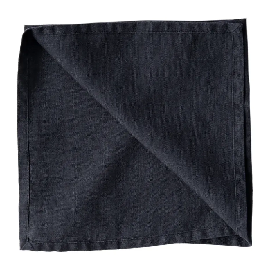 Serviette Washed linen, Bleu nuit