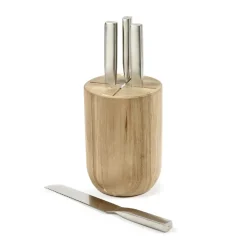 Set de couteaux Base avec bloc de couteaux 5 pièces, Wood-steel grey