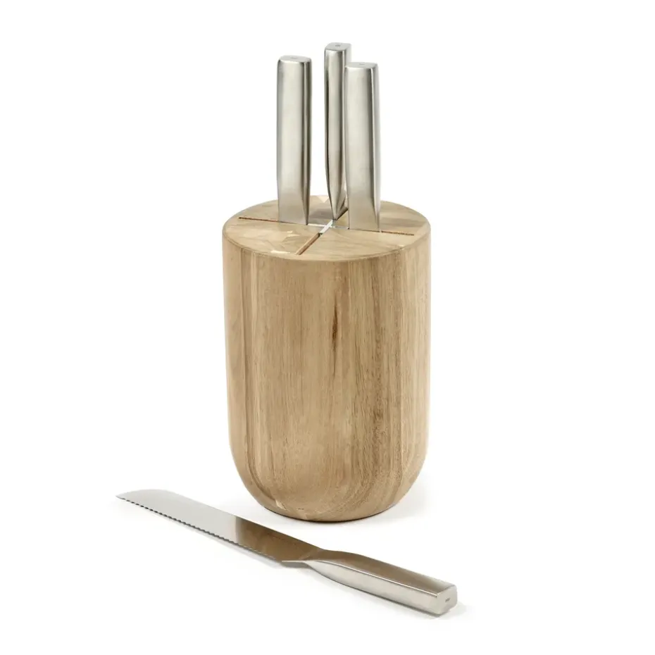 Set de couteaux Base avec bloc de couteaux 5 pièces, Wood-steel grey