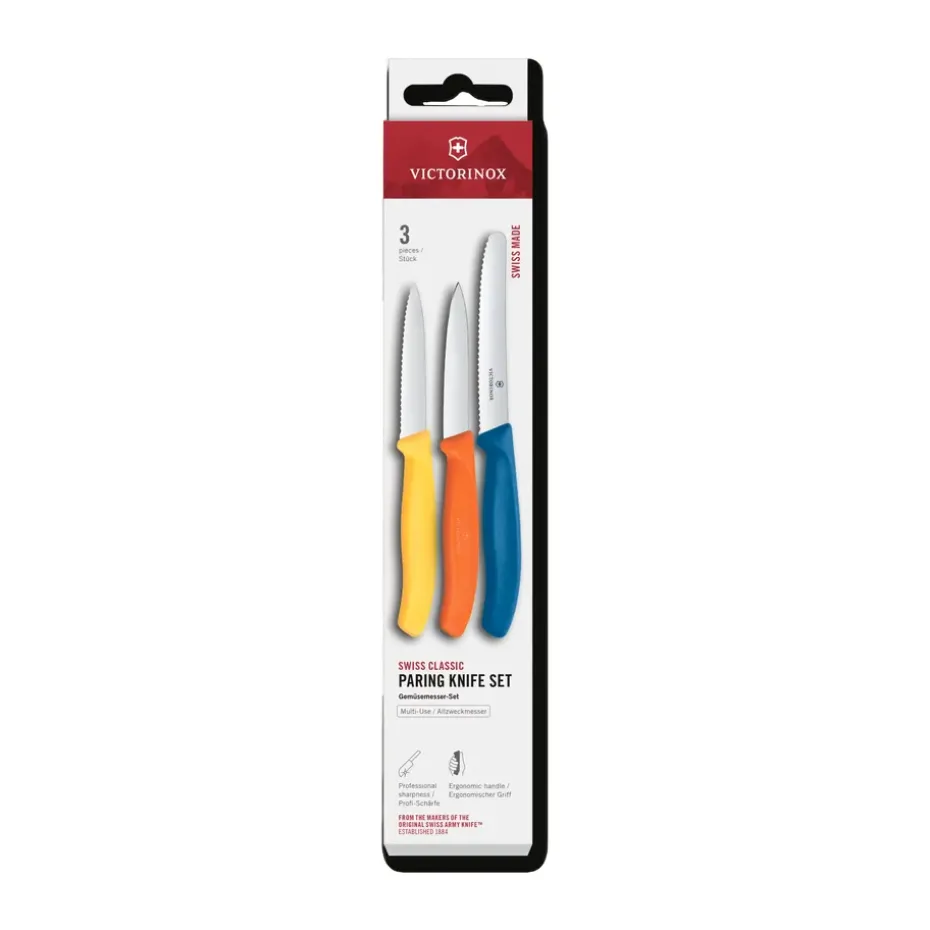 Set de couteaux d'office Victorinox Swiss Classic 3 pièces, Jaune-orange-bleu