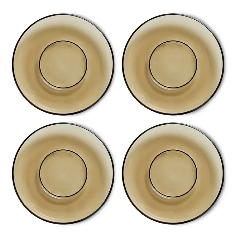 Soucoupe de tasse à café 70's glassware Ø 10,6 cm, lot de 4, Mud brown