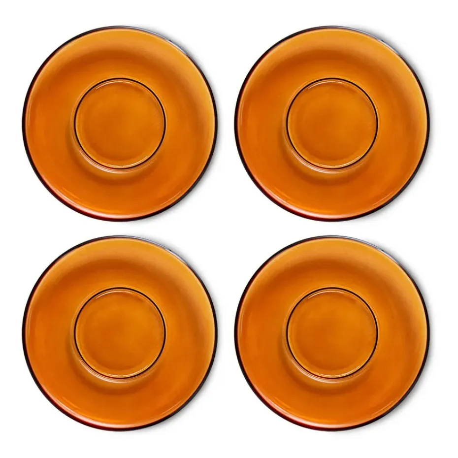 Soucoupe de tasse à café 70's glassware Ø 10,6 cm, lot de 4, Amber brown