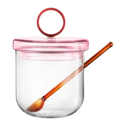Sucrier Loop avec cuillère Ø14 cm, Klar-pink-amber