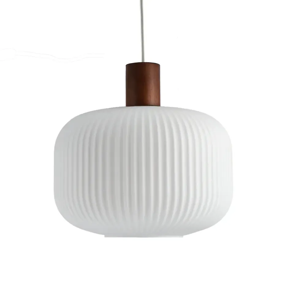 Suspension Fair Ø30 cm, Verre givré-frêne teinté foncé