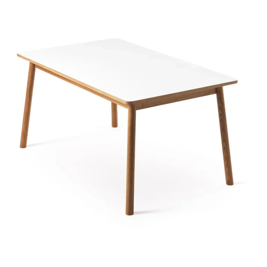 Table à manger avec extension Dino+, blanc, structure en chêne, 2 rallonges supplémentaires