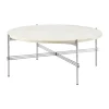Table basse en acier poli TS Ø80, Neutral white travertine