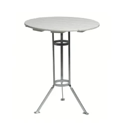 Table Brasserie à trois pieds, Chêne laqué blanc-galvanisation à chaud