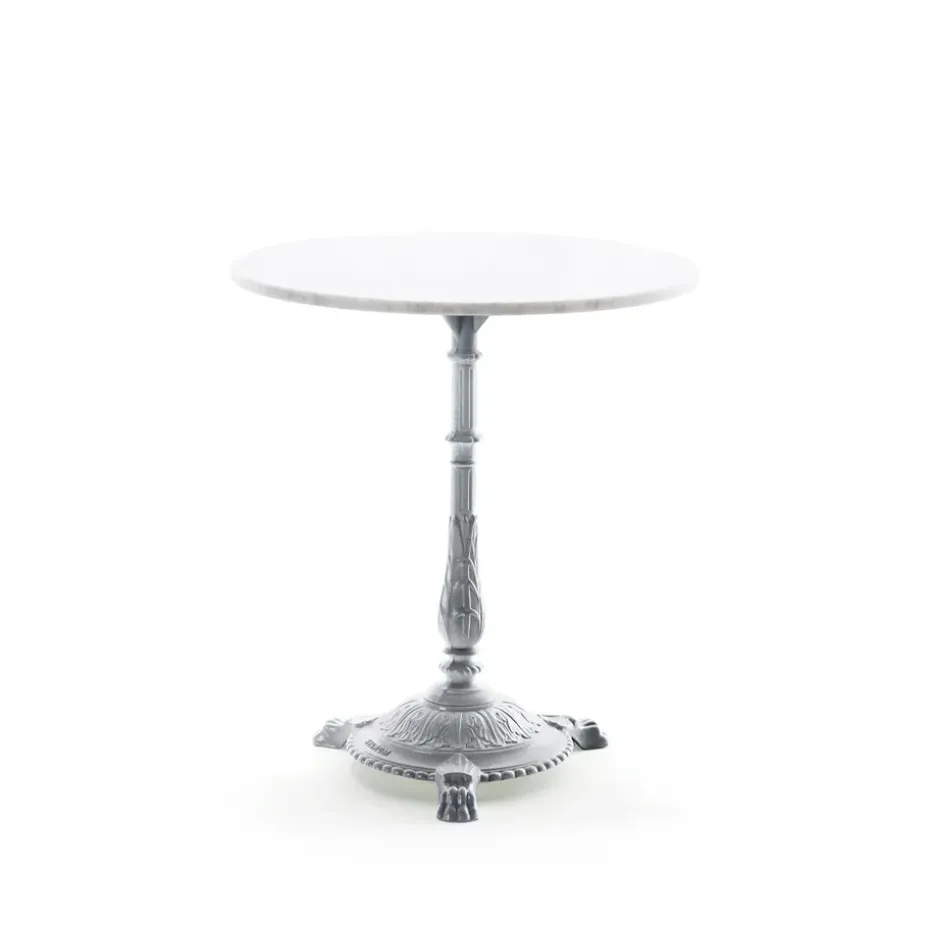 Table de café Classic, Marbre blanc, support en aluminium brut