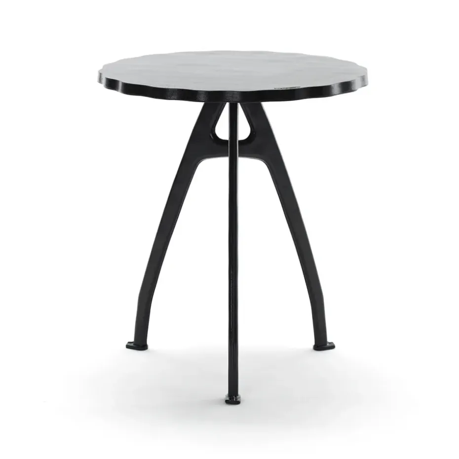 Table de café Odd, Noir, support laqué noir, bord ondulé