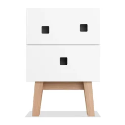 Table de chevet Peep S1, blanc, retro, structure en chêne