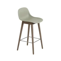 Tabouret de bar Fiber avec dossier 65 cm, Dusty green-pieds lasurés marron foncé