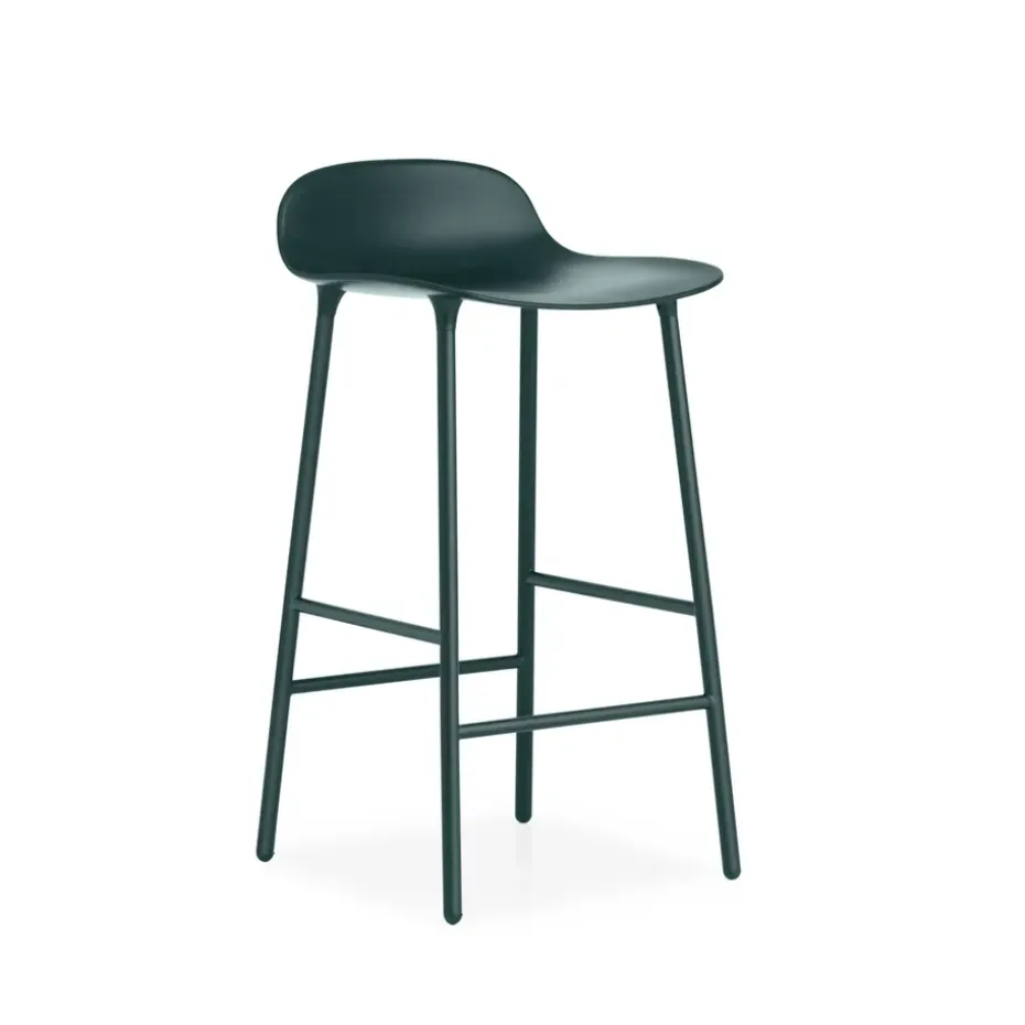 Tabouret de bar Form bas, green, pieds en acier laqué vert
