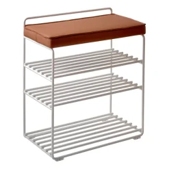 Étagère-tabouret Lower East Seat 50x28x58 cm, White-cognac leather
