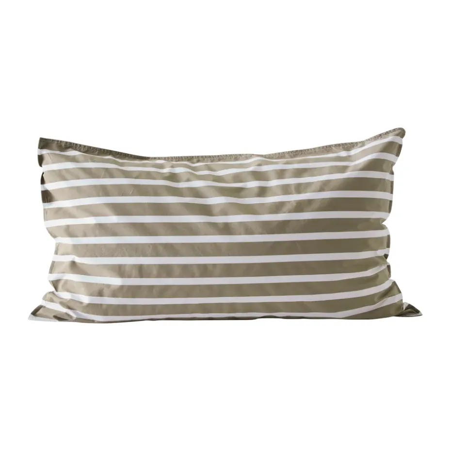 Taie d’oreiller rayée Tell Me More en coton, Olive, 50x90 cm