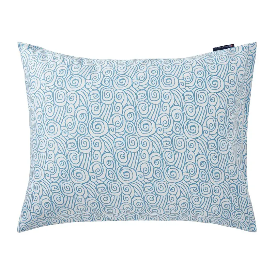 Taie d'oreiller Wave Printed Cotton Sateen 50x60 cm, White-Blue