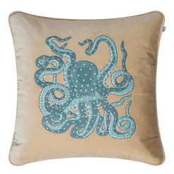 Taie Embroidered Octopus 50x50 cm, Beige-aqua