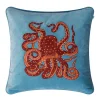 Taie Embroidered Octopus 50x50 cm, Heaven blue-orange-rose