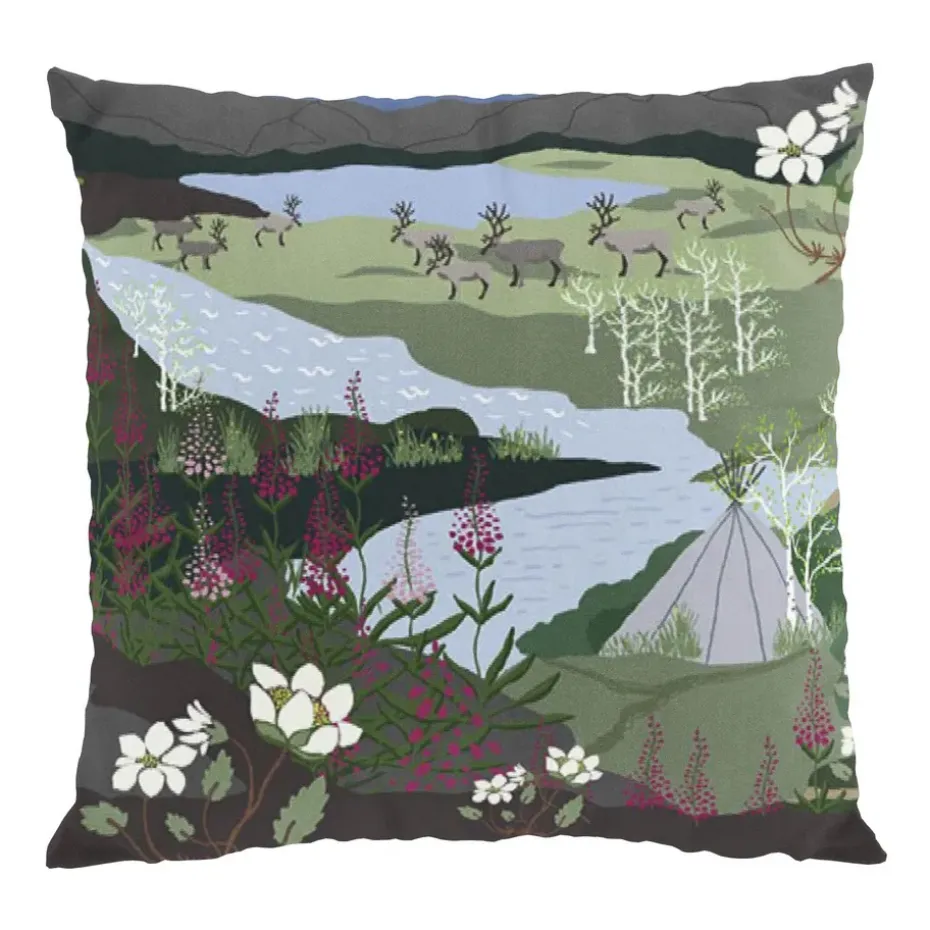Taie Fjällvandring 47x47 cm, Bleu-vert