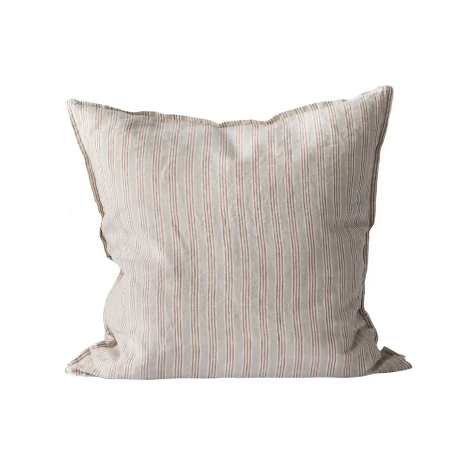 Taie Washed linen 50x50cm, Rayure de noisette
