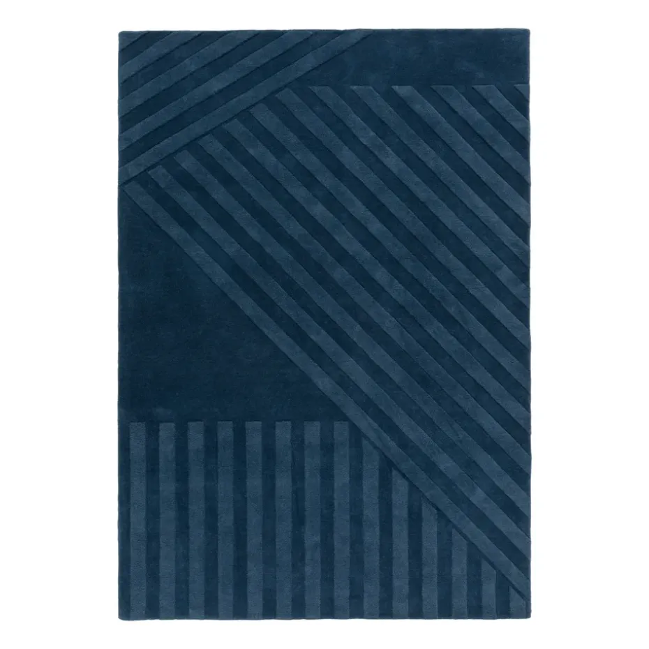 Tapis en laine Levels stripes bleu, 170x240 cm