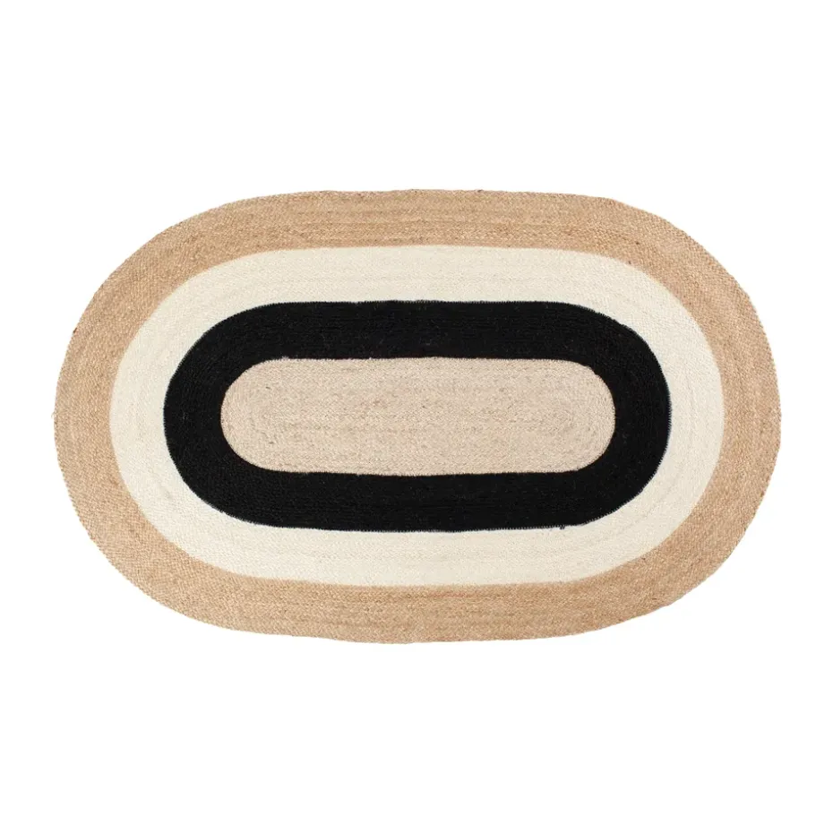 Tapis ovale en jute rayé Elin, 92x150 cm, Black
