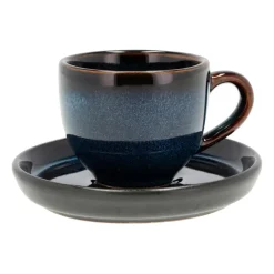 Tasse à expresso et soucoupe Bitz 7 cl, Bleu foncé-noir
