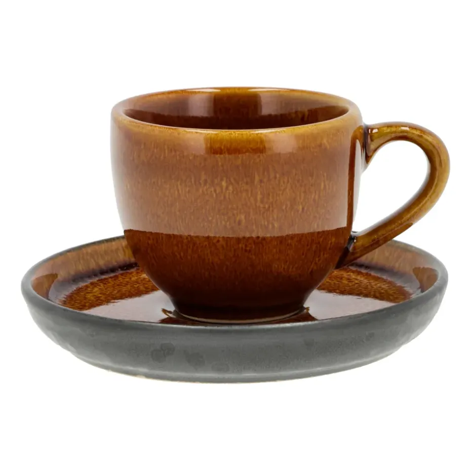 Tasse à expresso et soucoupe Bitz 7 cl, Ambre-noir