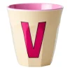 Tasse en mélamine Rice medium lettre V 30 cl, Soft yellow
