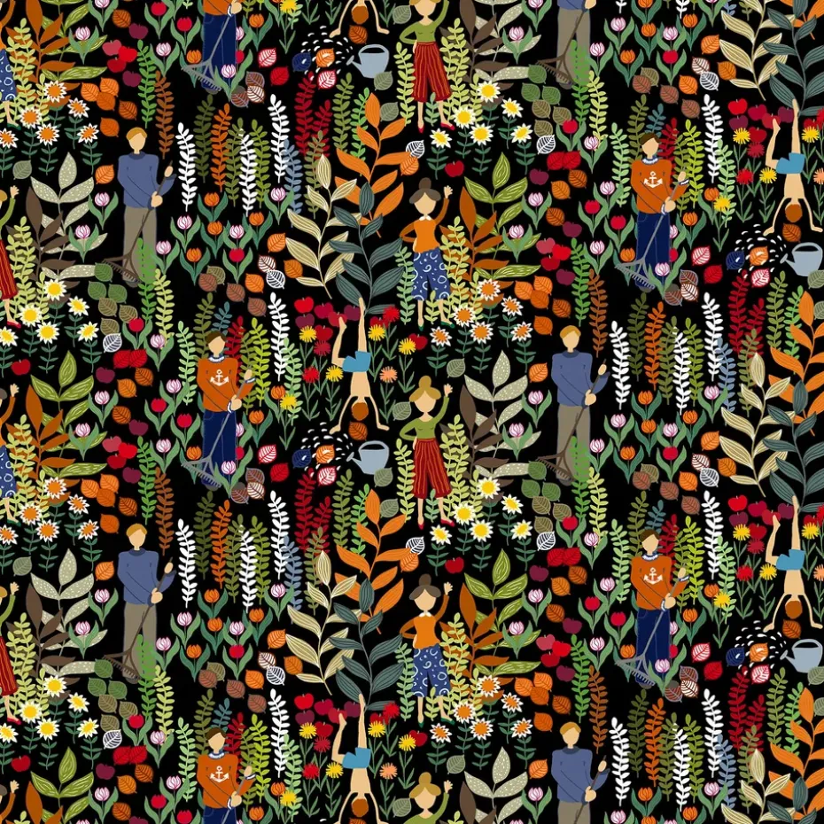 Tissu Trädgård, Noir-multi