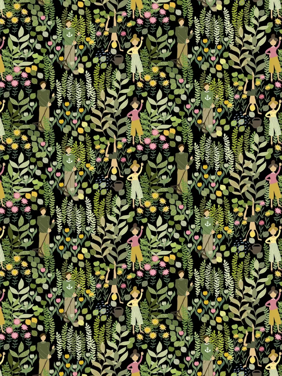 Tissu Trädgård, Noir-vert