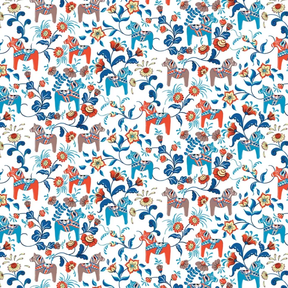 Toile cirée Leksand, Bleu-Orange