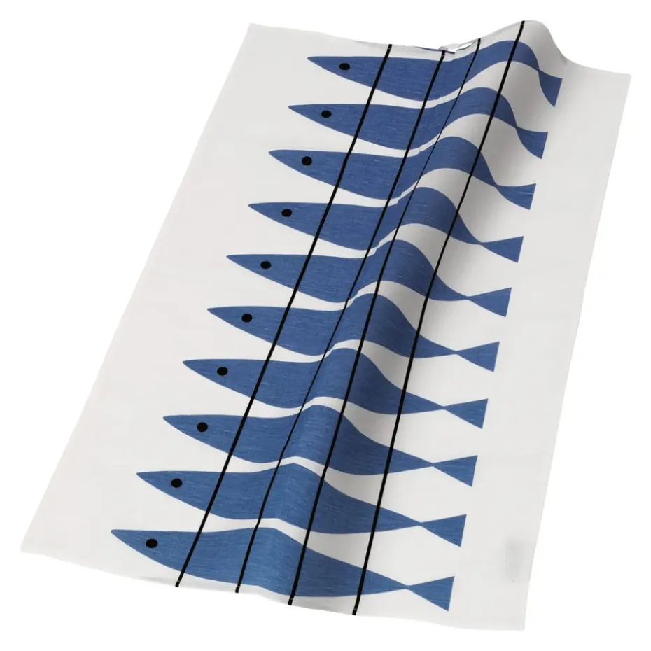 Torchon Hareng, blanc-bleu