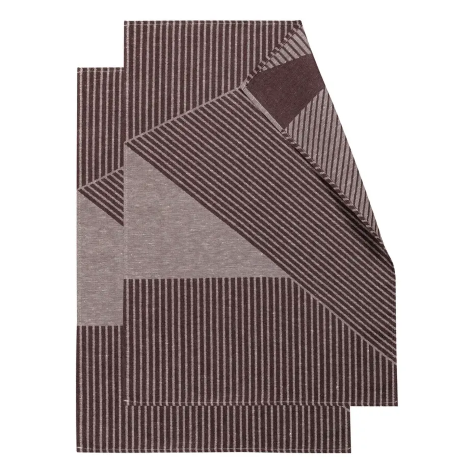 Torchon Stripes 47x70 cm Lot de 2, Marron-blanc