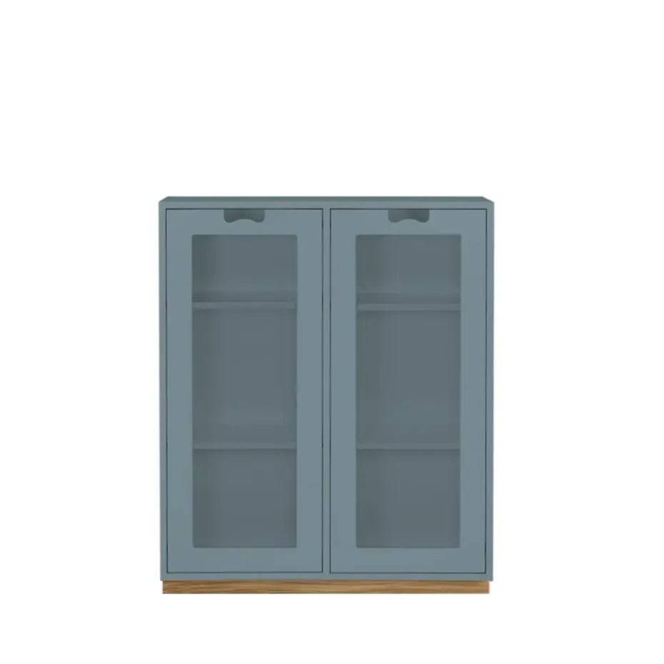 Vitrine Snö E, Nordic blue, support en chêne, dj.42 cm