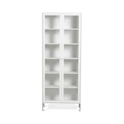 Vitrine Volt 190 cm laquée blanche, Détails en acier inoxydable